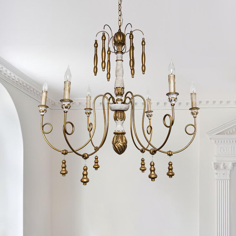 6-Light Antique Gold French Chandelier
