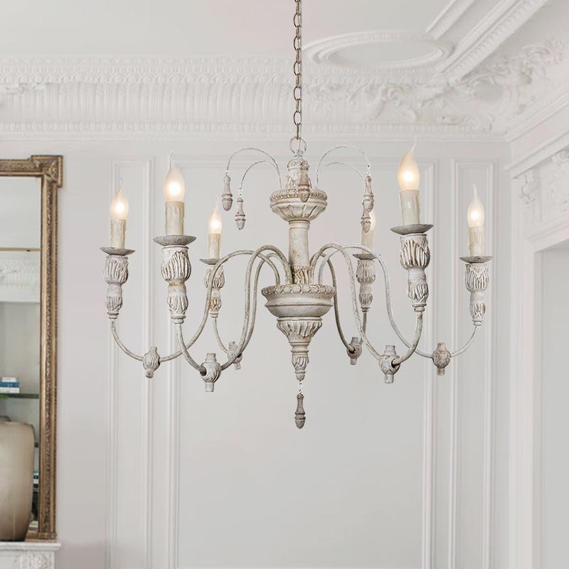 6-Light Distressed White Vintage Chandelier