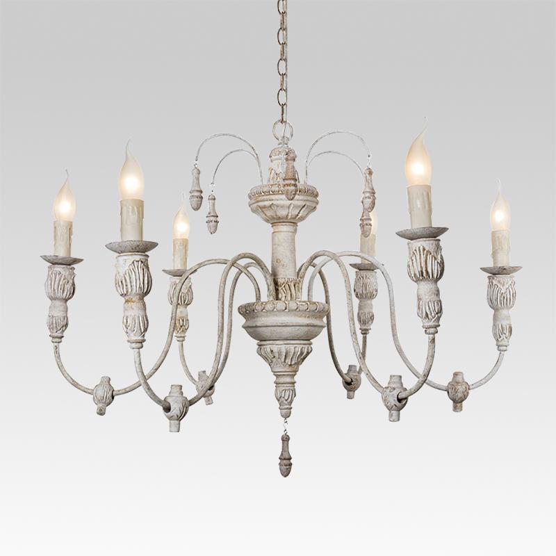 6-Light Distressed White Vintage Chandelier