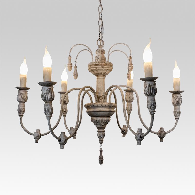 6-Light Distressed White Vintage Chandelier