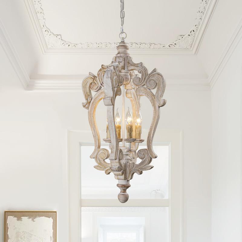 4-Light Wood Birdcage Farmhouse Chandelier