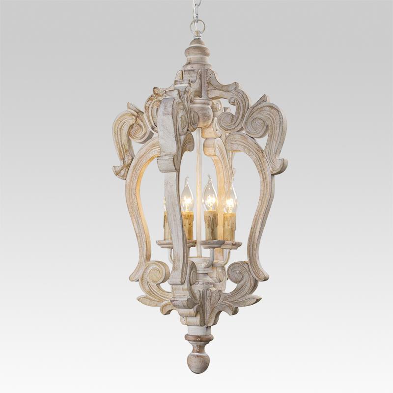 4-Light Wood Birdcage Farmhouse Chandelier