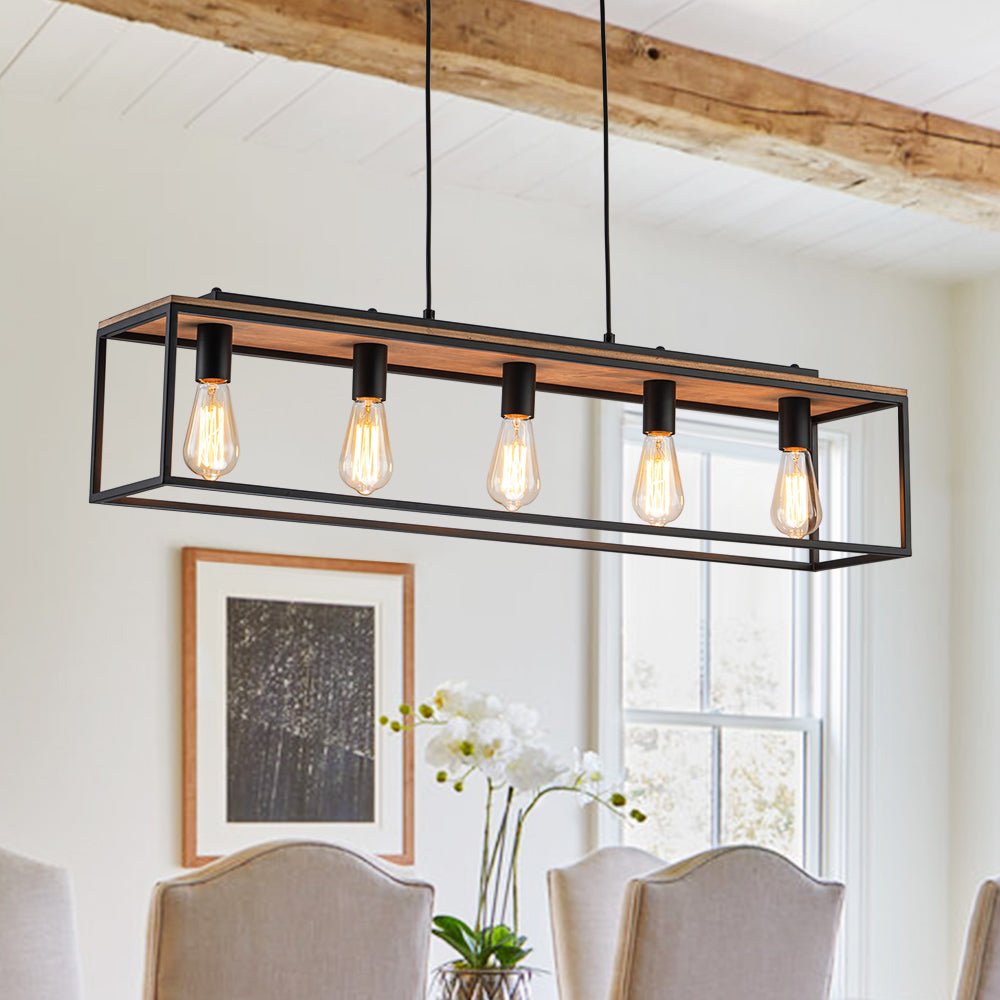 5-Light Farmhouse Rectangular Wood Chandelier