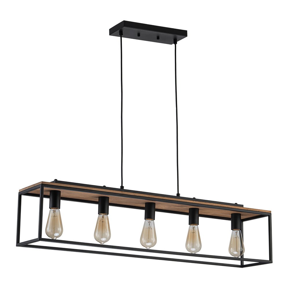 5-Light Farmhouse Rectangular Wood Chandelier