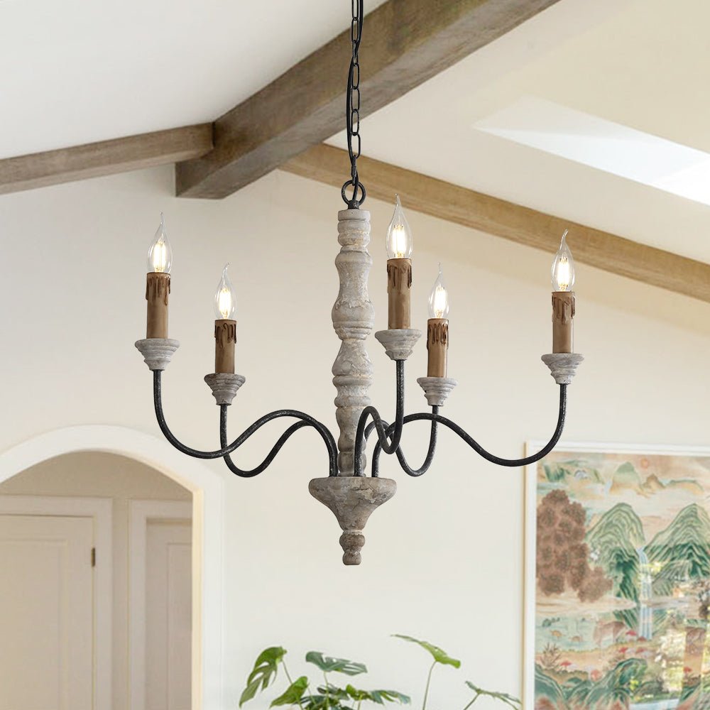 5/8-Light Wooden Candle Style Chandelier