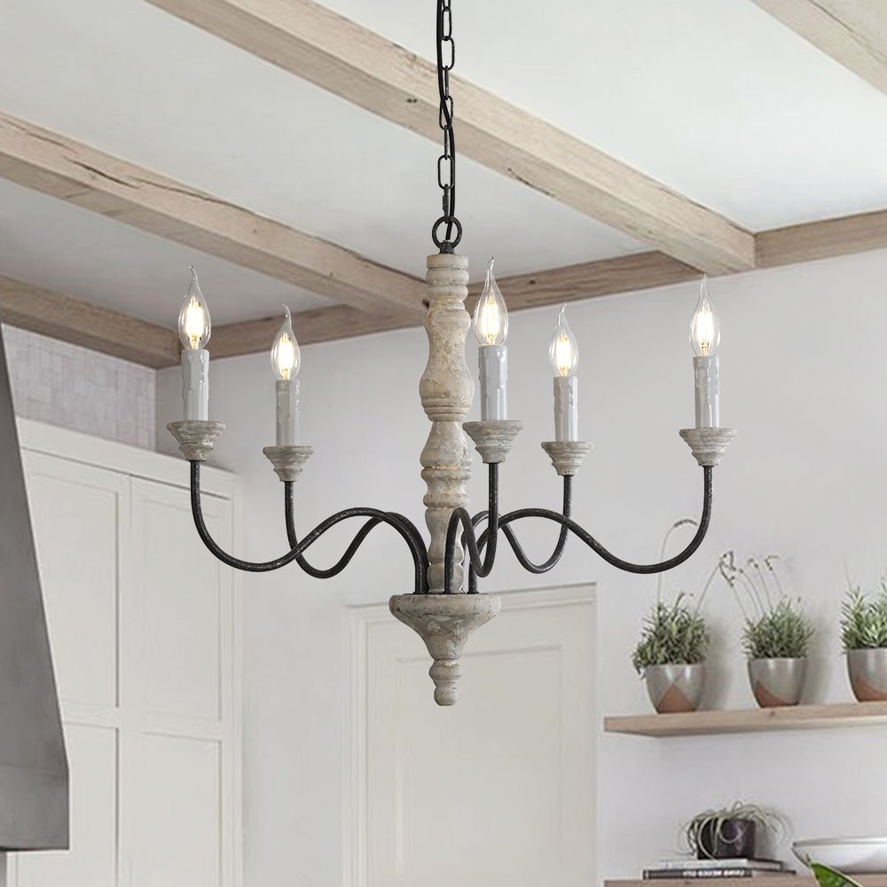 5/8-Light Wooden Candle Style Chandelier