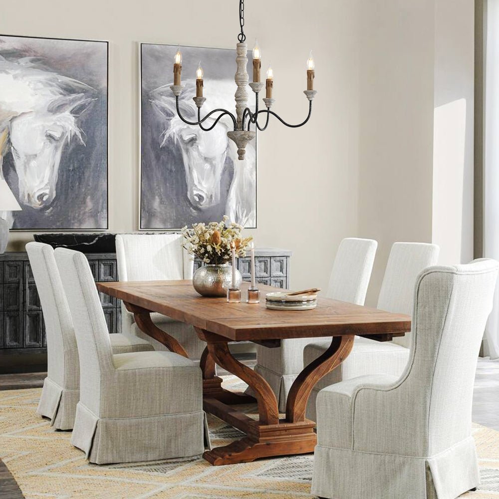 5/8-Light Wooden Candle Style Chandelier