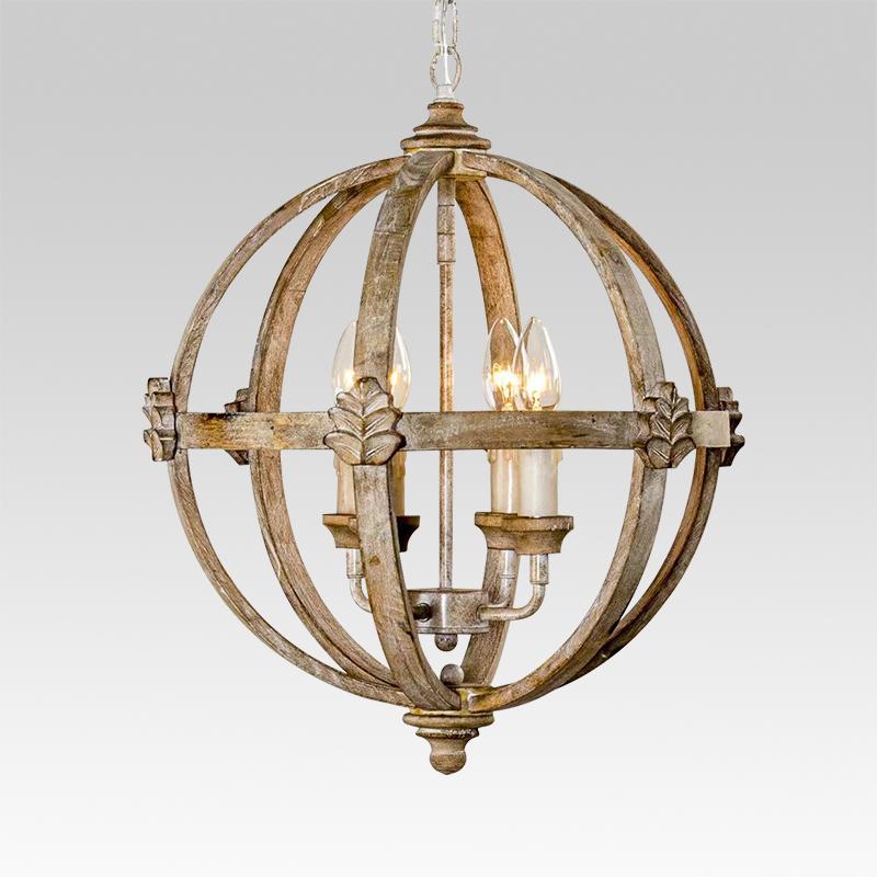 4-Light Wood Orb Farmhouse Chandelier