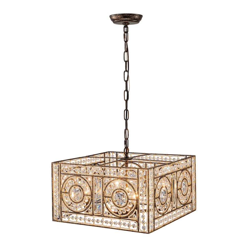 4-Light Vintage Crystal Accent Square Chandelier