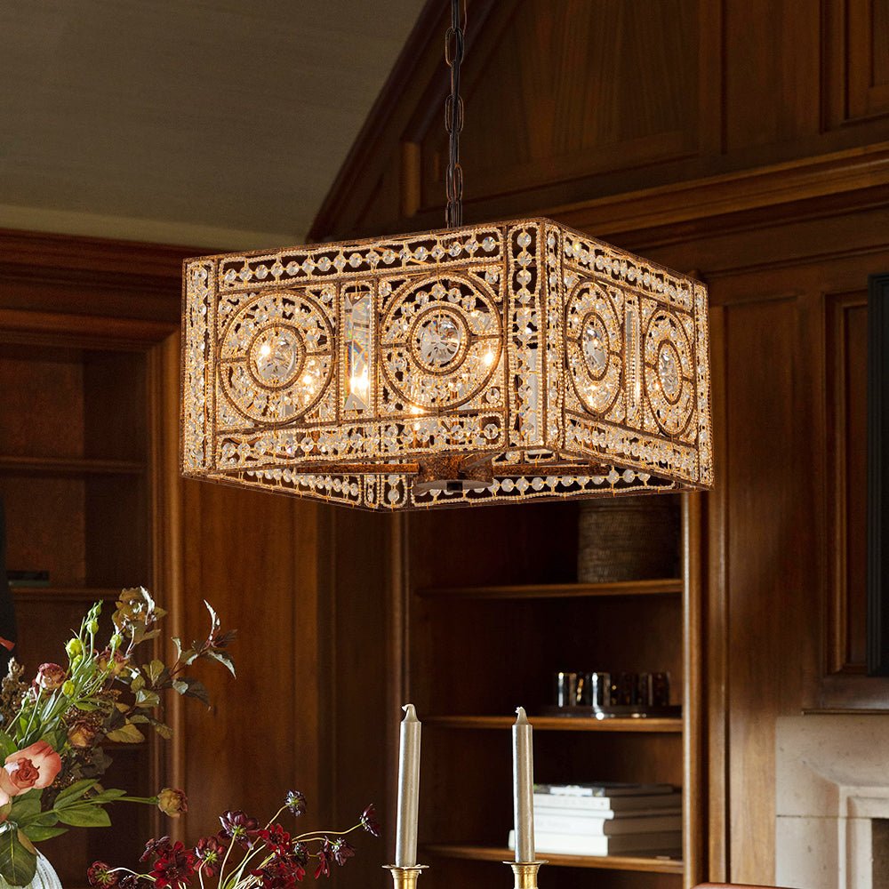 4-Light Vintage Crystal Accent Square Chandelier