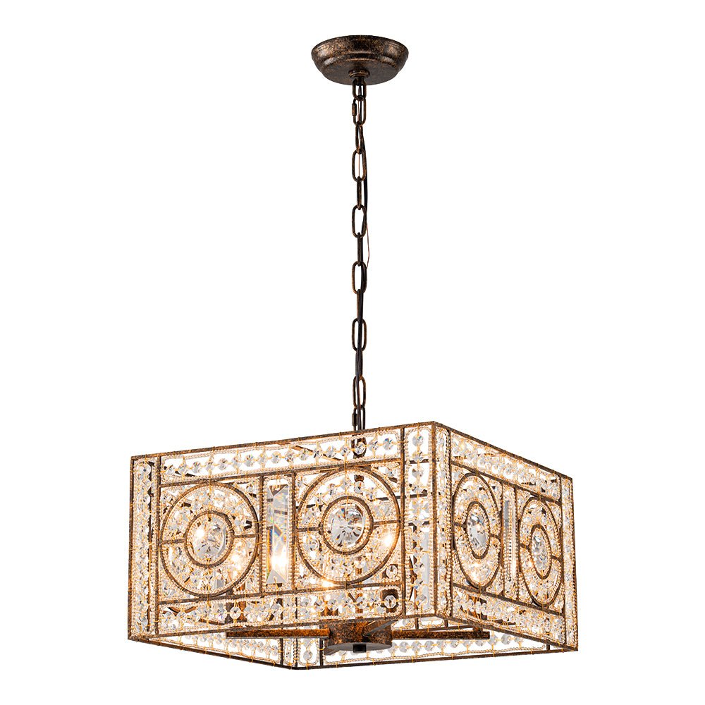 4-Light Vintage Crystal Accent Square Chandelier