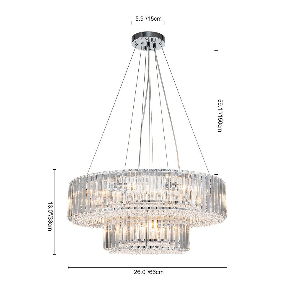 12-Light Tiered Round Drum Crystal Chandelier