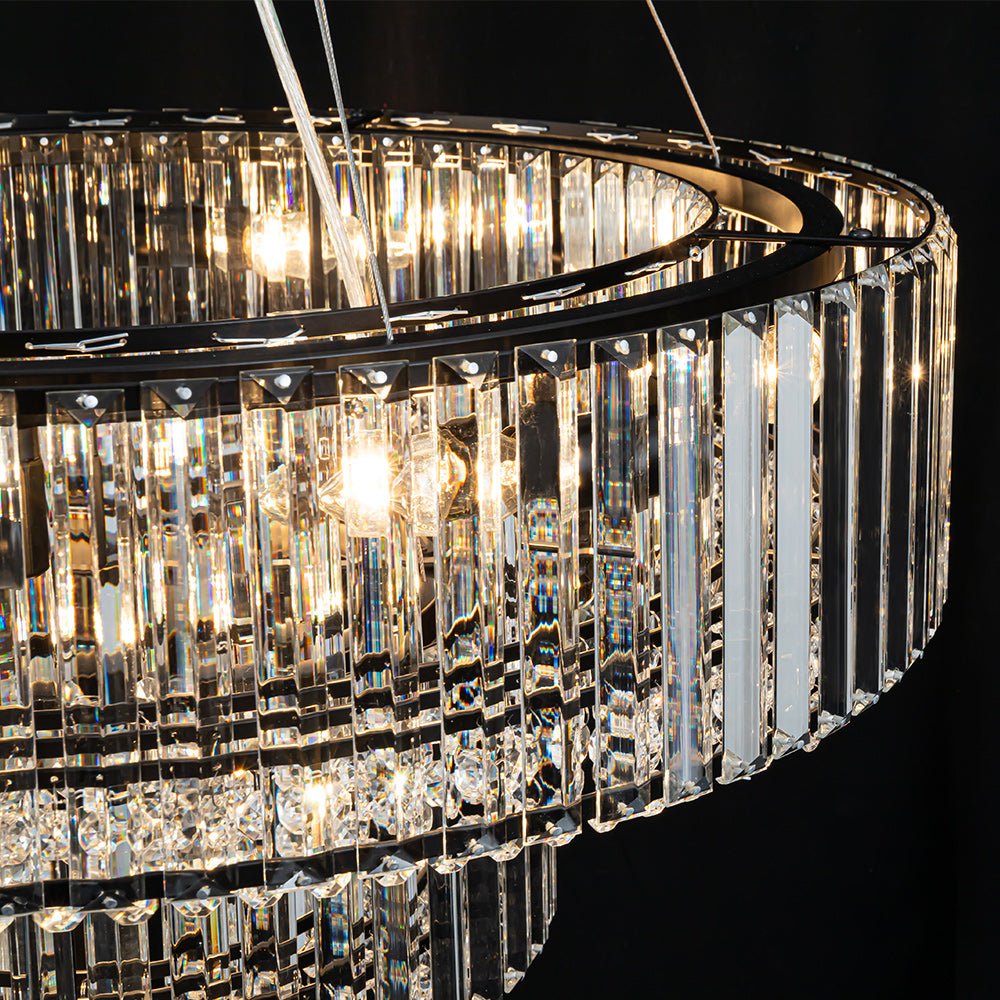 12-Light Tiered Round Drum Crystal Chandelier