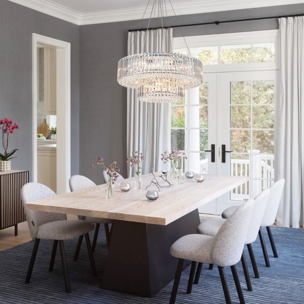 12-Light Tiered Round Drum Crystal Chandelier