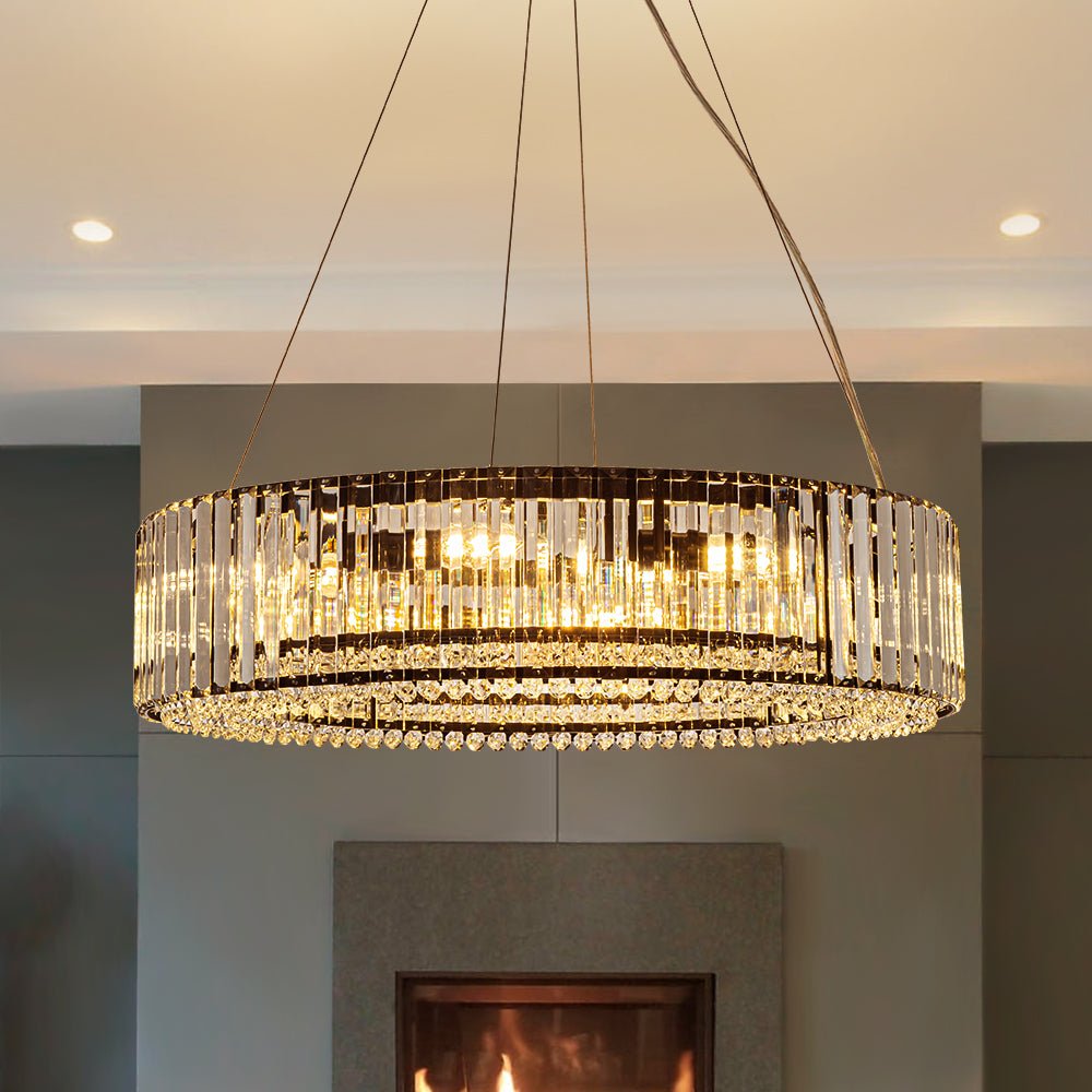 8-Light Round Drum Crystal Chandelier