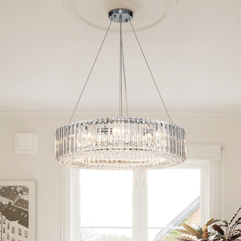 8-Light Round Drum Crystal Chandelier