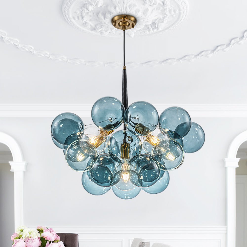 6-Light Sputnik Blue Glass Bubble Chandelier