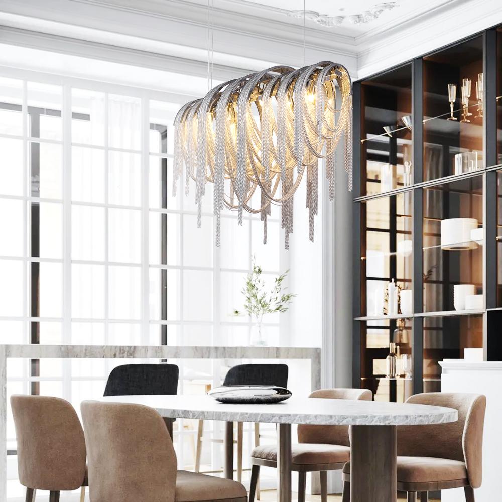 5-Light Chrome Linear Chain Chandelier