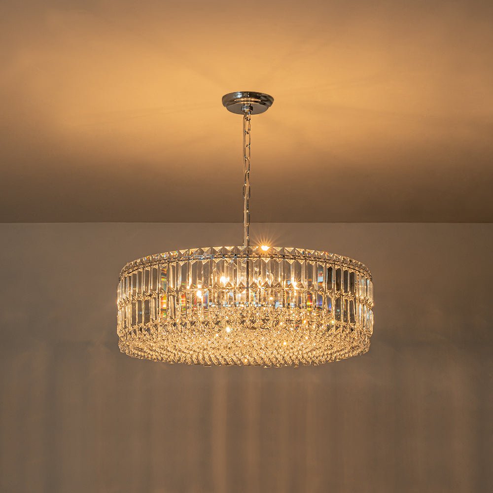 8-Light Faceted Crystal Round Drum Chandelier