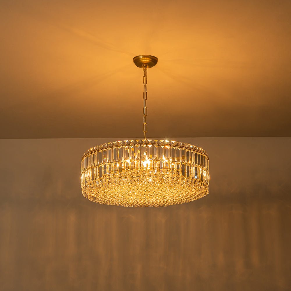 8-Light Faceted Crystal Round Drum Chandelier