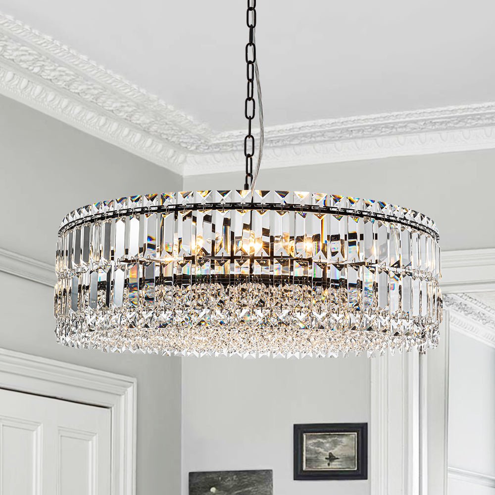 8-Light Faceted Crystal Round Drum Chandelier