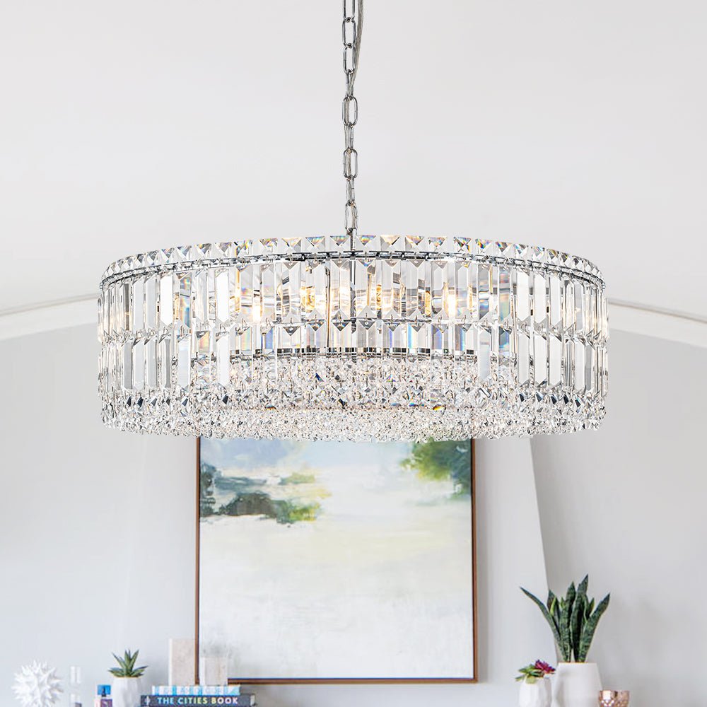 8-Light Faceted Crystal Round Drum Chandelier