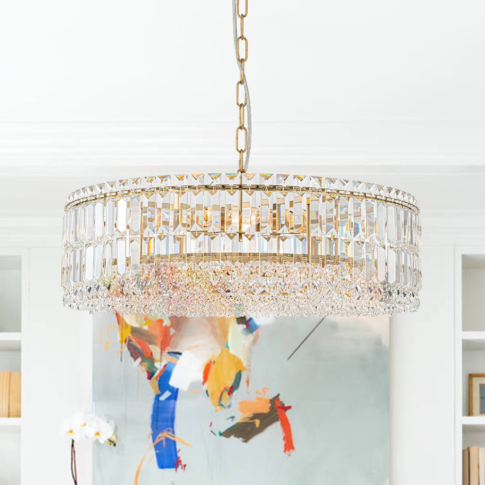 8-Light Faceted Crystal Round Drum Chandelier