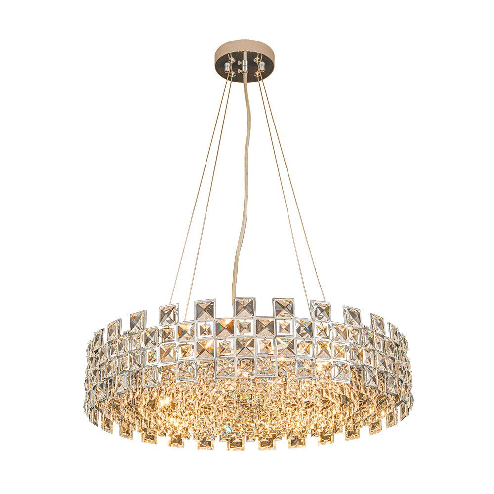 8-Light Hollow Square Crystal Drum Chandelier