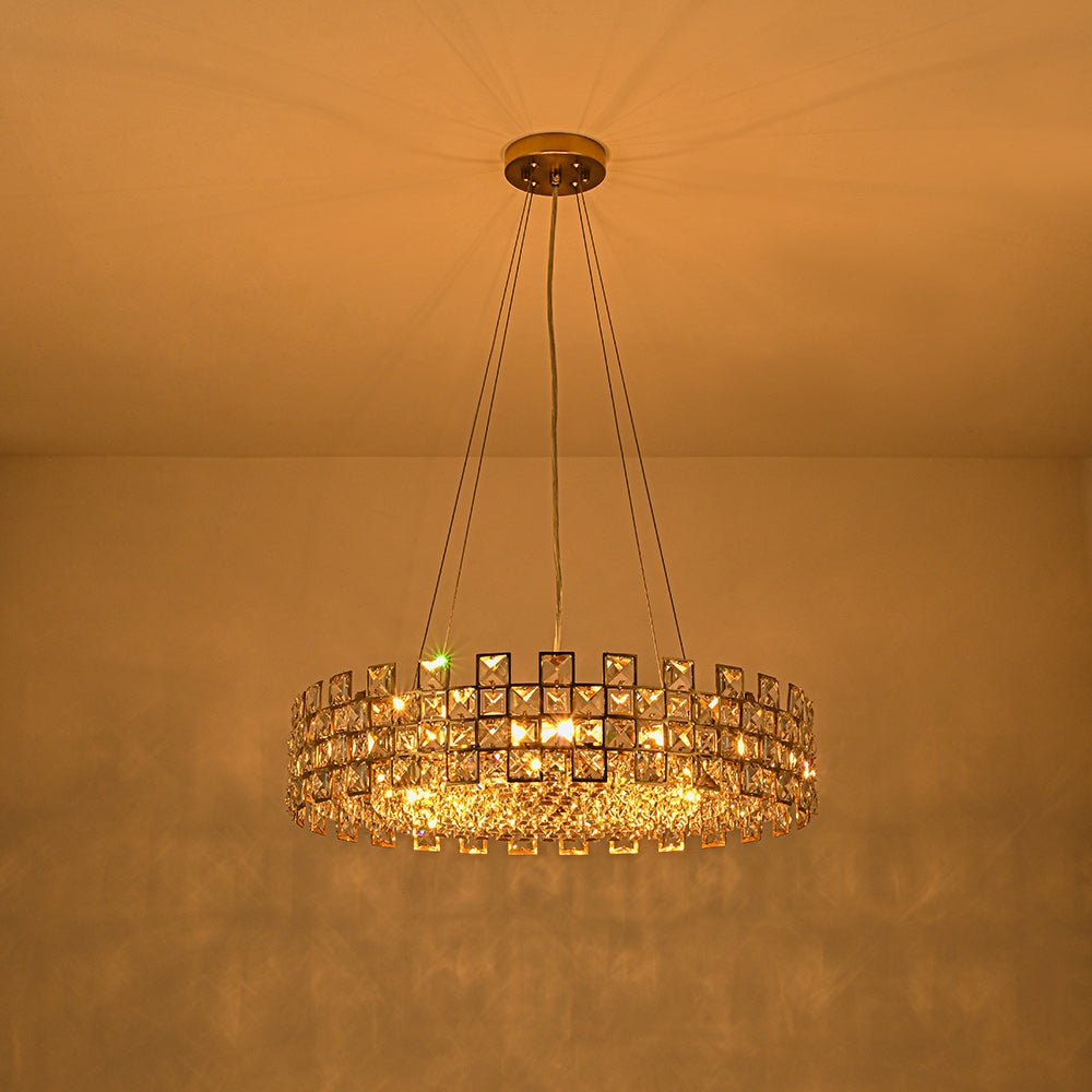 8-Light Hollow Square Crystal Drum Chandelier