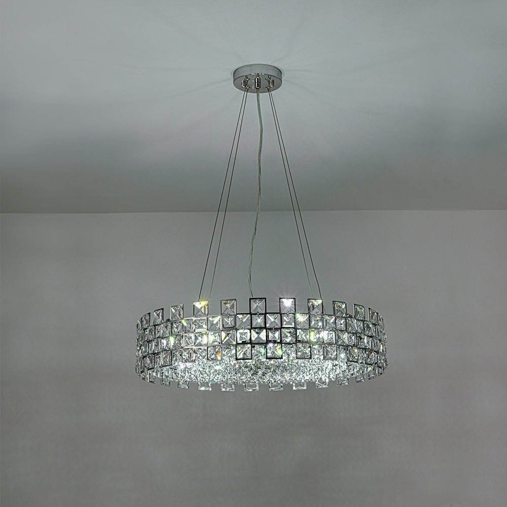 8-Light Hollow Square Crystal Drum Chandelier