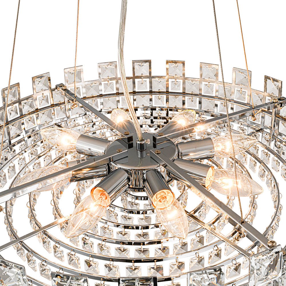 8-Light Hollow Square Crystal Drum Chandelier