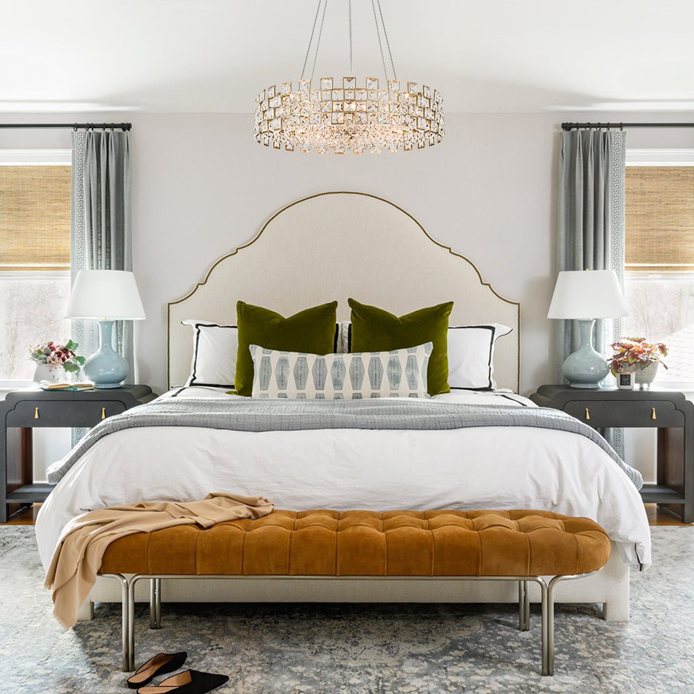 8-Light Hollow Square Crystal Drum Chandelier