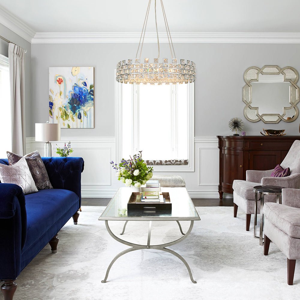 8-Light Hollow Square Crystal Drum Chandelier