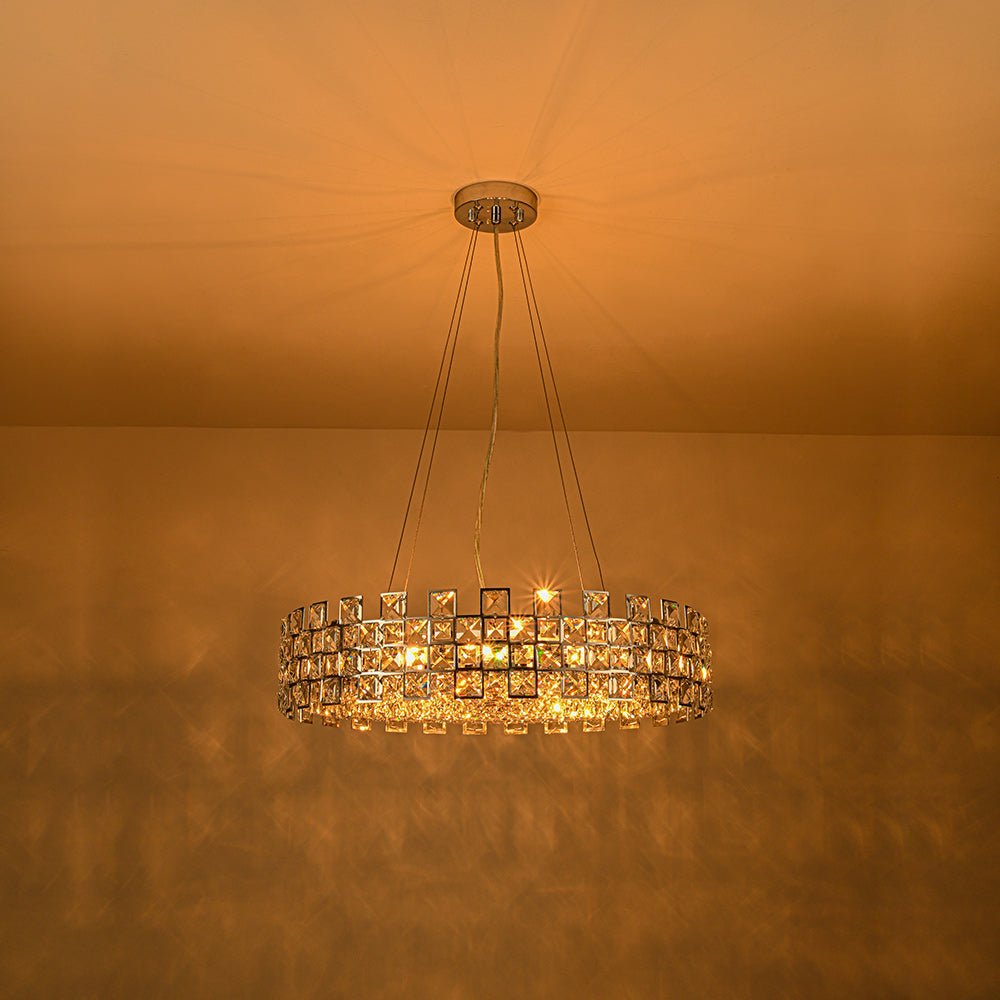 8-Light Hollow Square Crystal Drum Chandelier