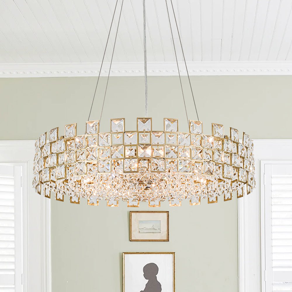 8-Light Hollow Square Crystal Drum Chandelier