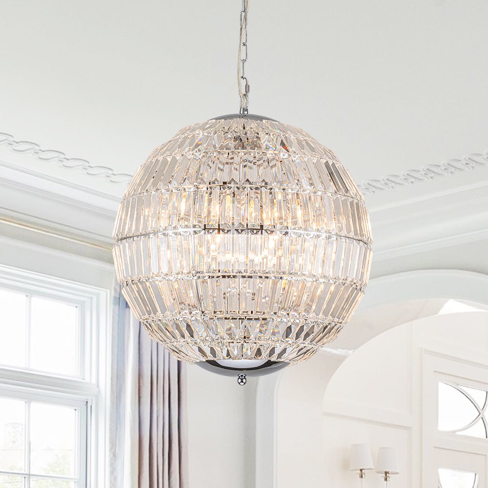 6-Light Crystal Globe Chandelier - Chrome