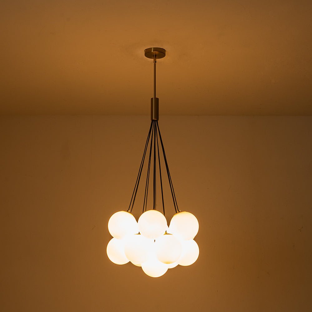 13-Light Glass Bubble Cluster Chandelier - Brass