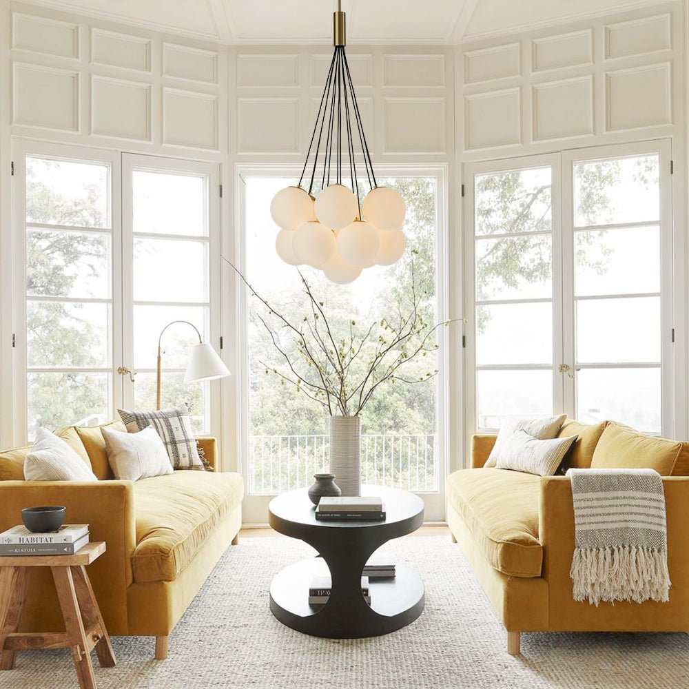 13-Light Glass Bubble Cluster Chandelier - Brass
