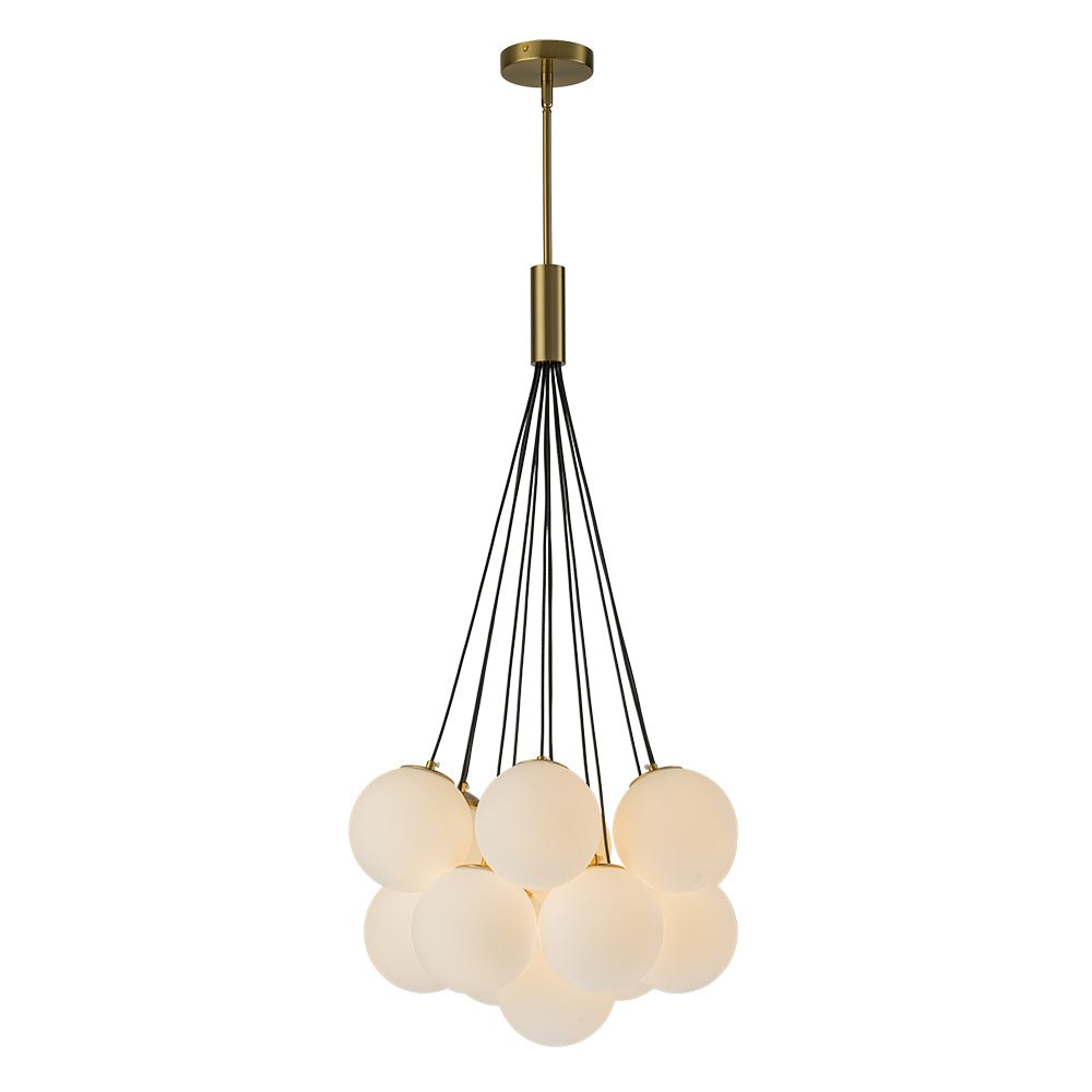 13-Light Glass Bubble Cluster Chandelier - Brass