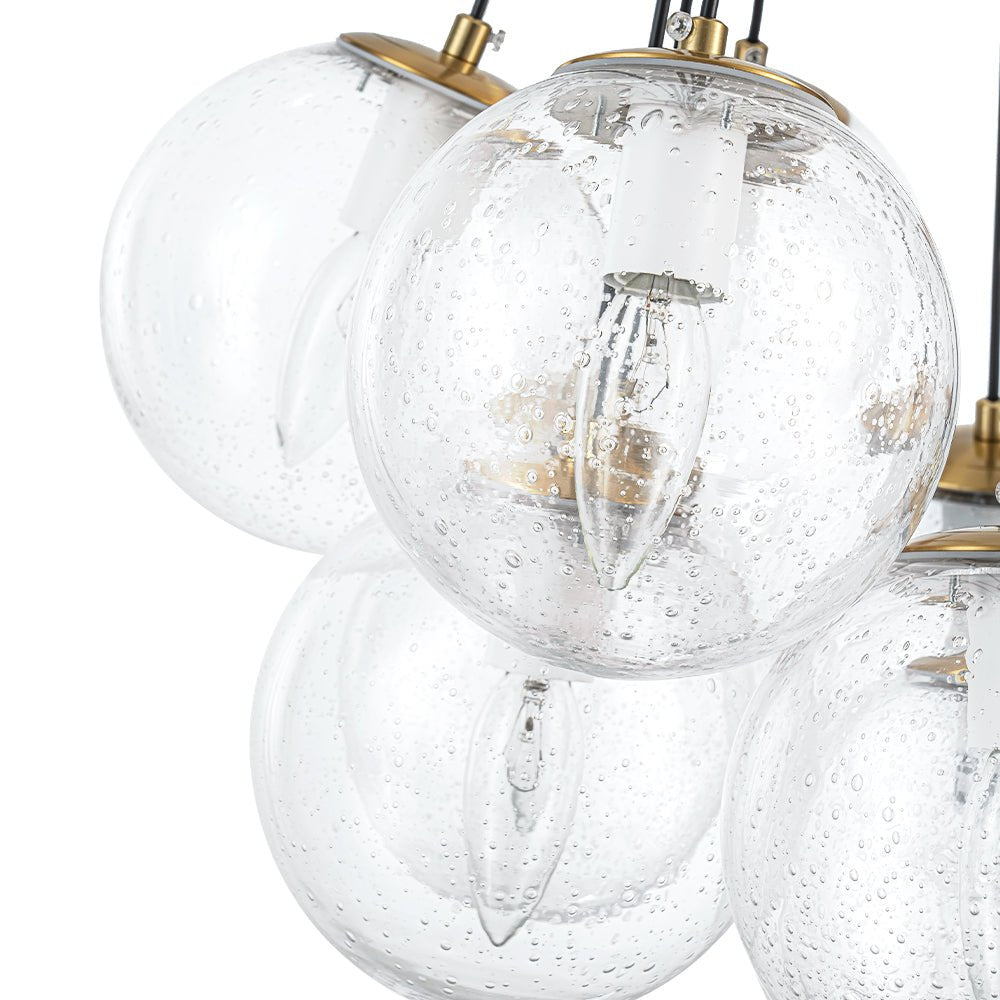 13-Light Glass Bubble Cluster Chandelier - Brass