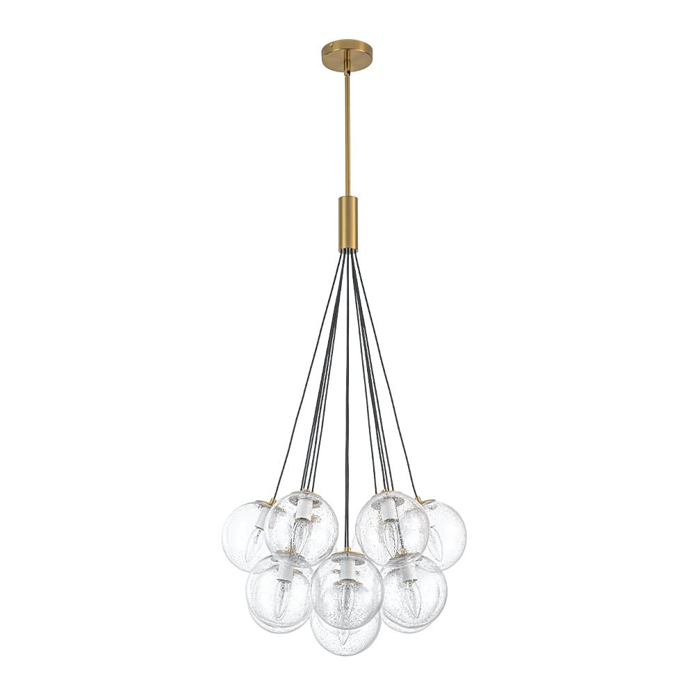 13-Light Glass Bubble Cluster Chandelier - Brass