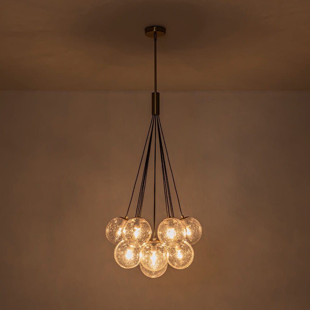 13-Light Glass Bubble Cluster Chandelier - Brass