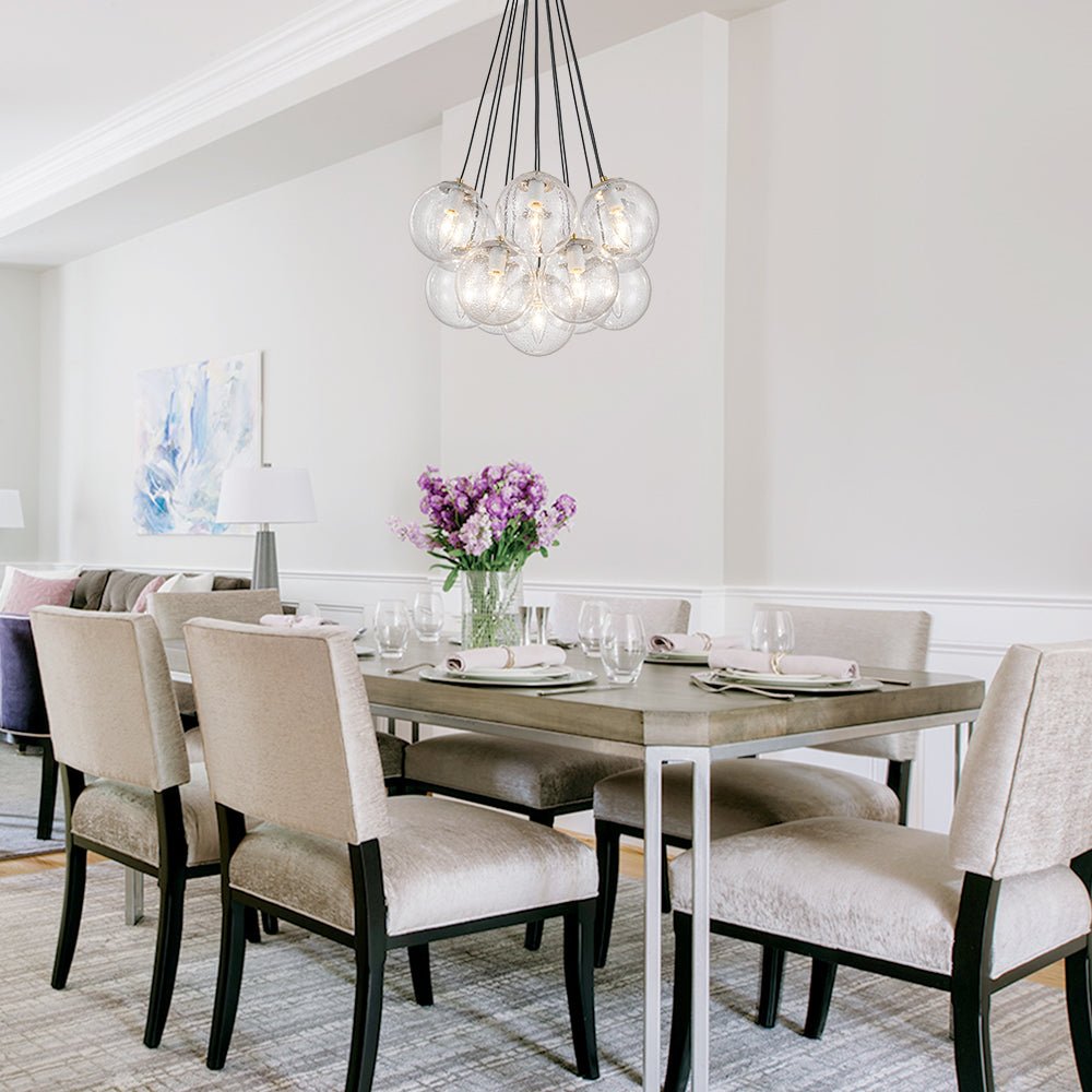 13-Light Glass Bubble Cluster Chandelier - Brass