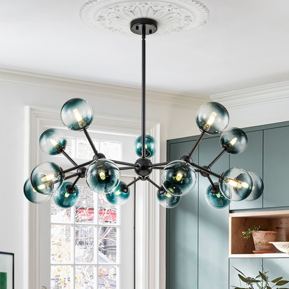 15-Light Gradient Blue Sputnik Linear Chandelier