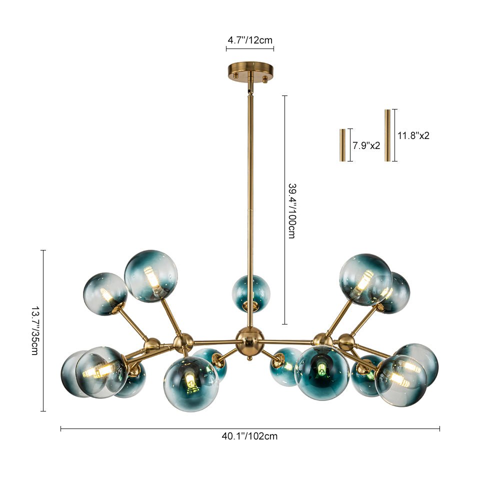 15-Light Gradient Blue Sputnik Linear Chandelier