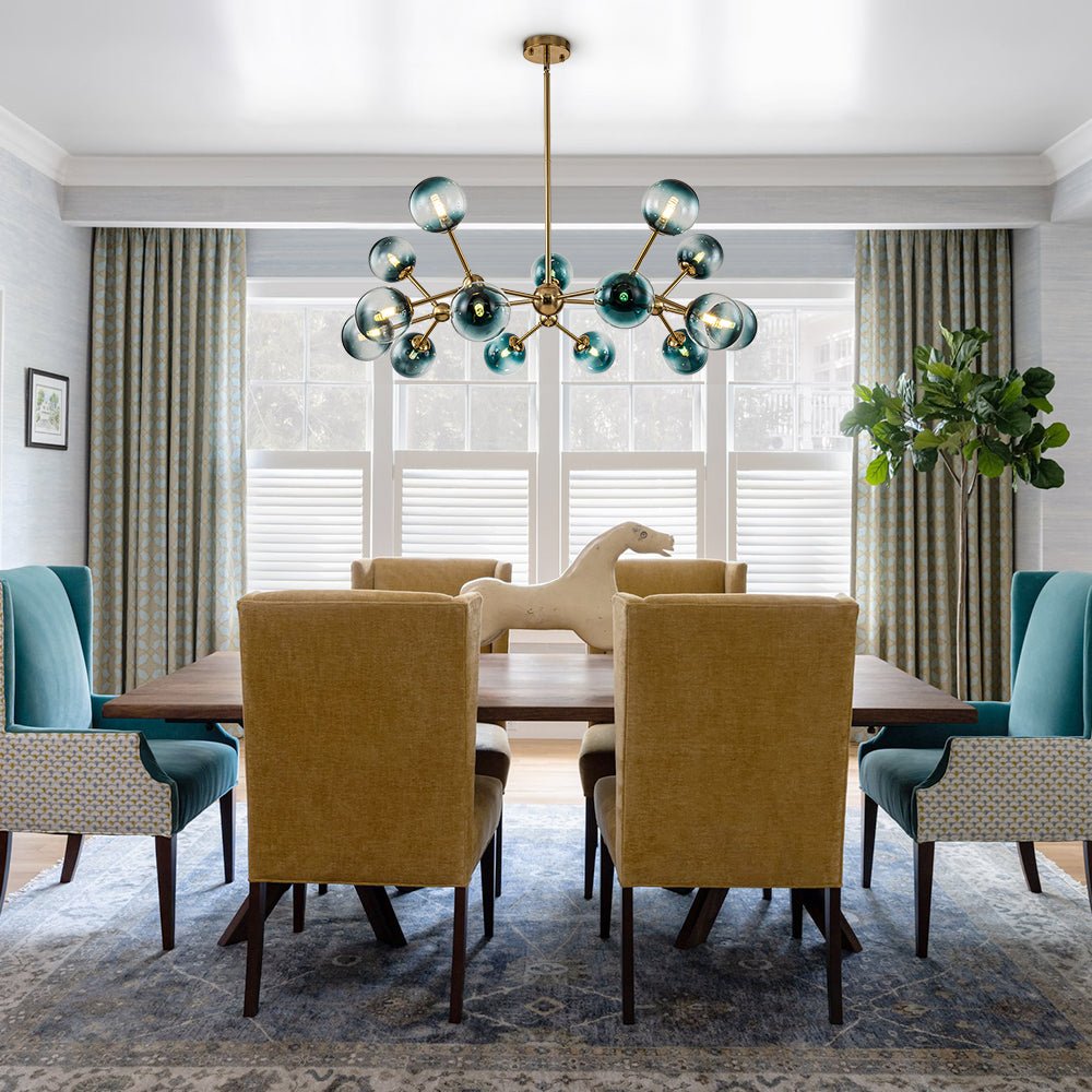 15-Light Gradient Blue Sputnik Linear Chandelier