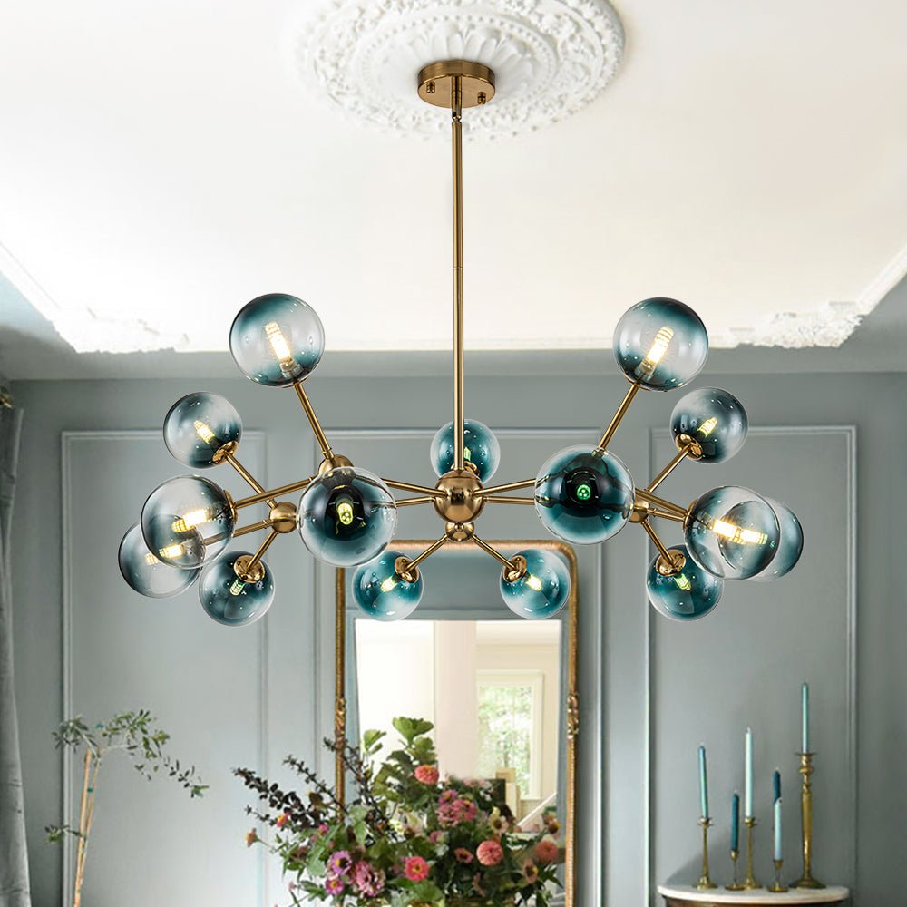 15-Light Gradient Blue Sputnik Linear Chandelier