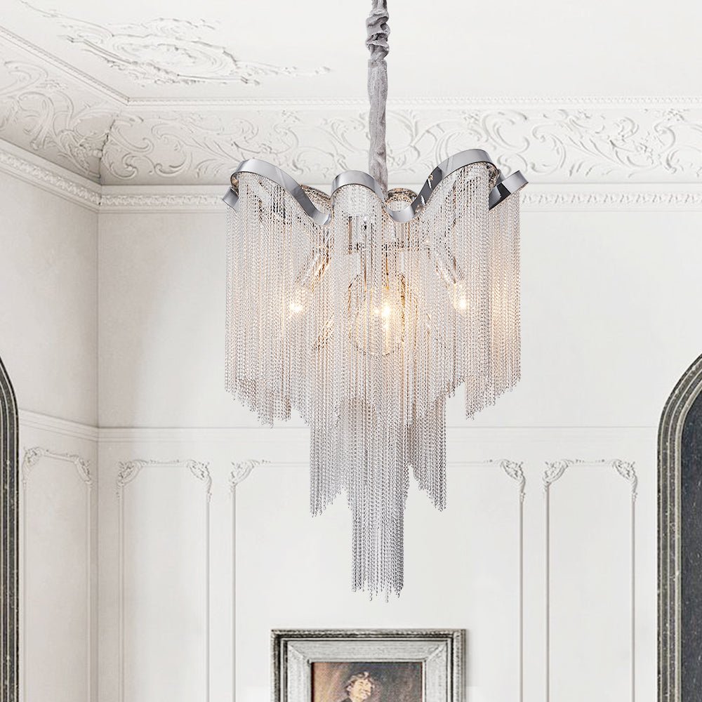 4-Light Chrome Tassel Chain Chandelier