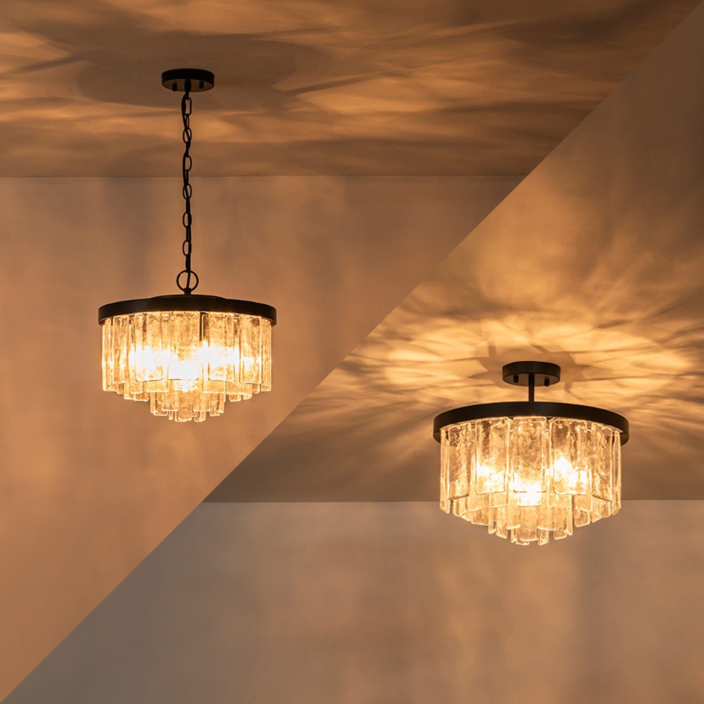 5-Light Tiered Drum Water Glass Chandelier