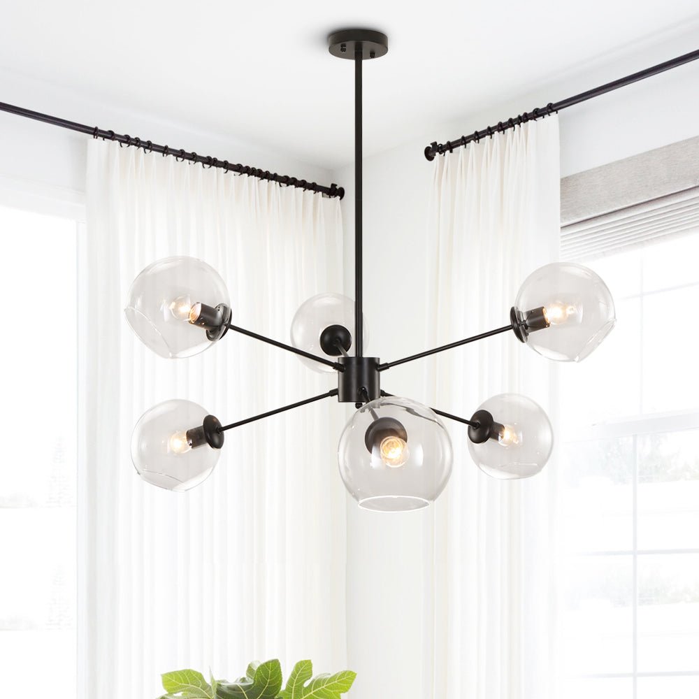 6-Light Black Glass Globe Sputnik Light